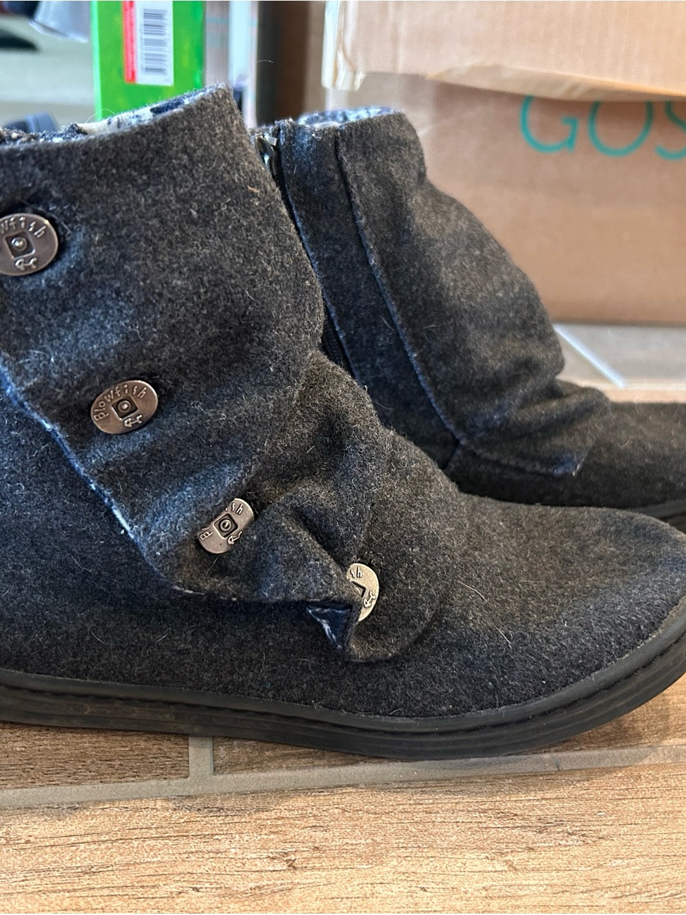 Blowfish Charcoal Gray Fold-Over Button Ankle Booties